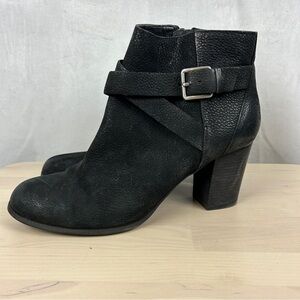 Cole Haan Black Leather Suede Ankle Boots with Buckle